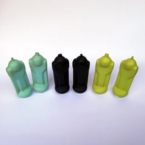 Three dip moulded plastic salt and pepper sets.
