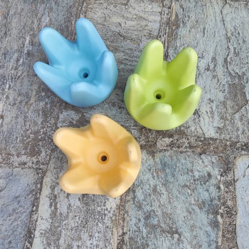 Three dip moulded plastic bowls viewed from the top.