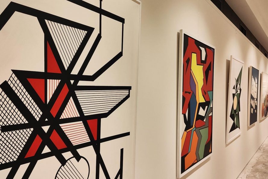 angelos goulandris colourful paintings on museum wall